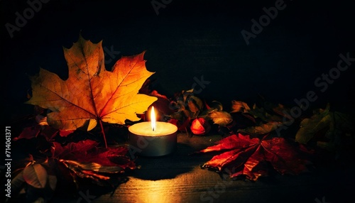 秋イメージの背景素材（紅葉とキャンドル）