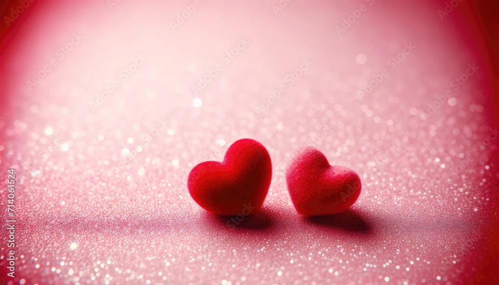Valentine's Day concept with 3d Red Hearts and blurred silver glitter as background