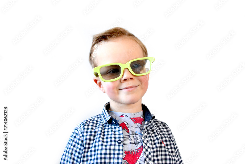 Cute fun kid baby boy 4 year old in red t-shirt holding bucket for popcorn Cute fun kid baby boy 4 year old in red t-shirt holding bucket for popcorn