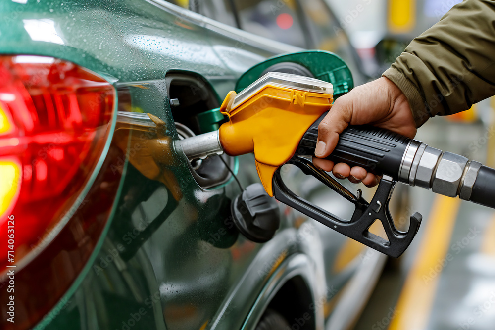 Car at station fuel pump. 