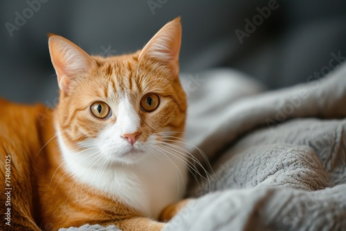 orange and white shorthair cat is looking at the camera © Muh