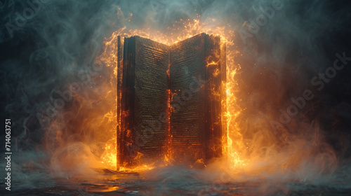 the book emits flame smoke with a 3d illustration