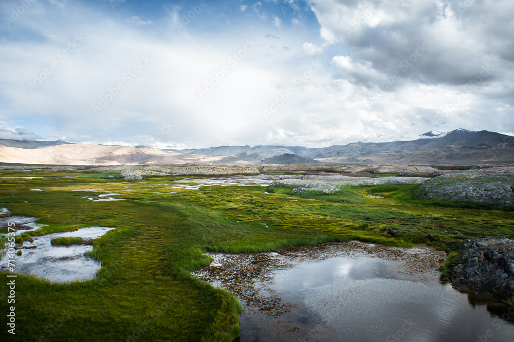 Lake Tso Kar, a high-altitude lake in the Himalayas, Ladakh, mountain, India