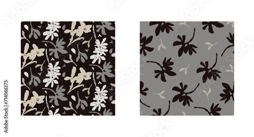 Masculine vector floral pattern with organic botanical shapes. Modern bold black white flower print, design in neutral scandi style.