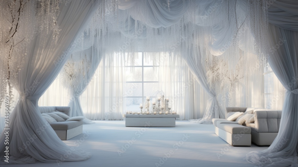 Snowy Serenity Wallpaper and Design in Bridal Suite, Generative AI - obrazy, fototapety, plakaty 