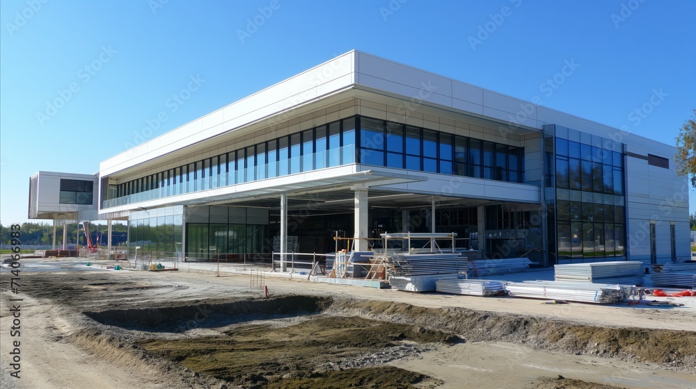 Commercial Building Under Construction with Clear Sky