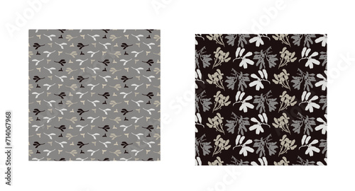 Masculine vector floral pattern with organic botanical shapes. Modern bold black white flower print, design in neutral scandi style.