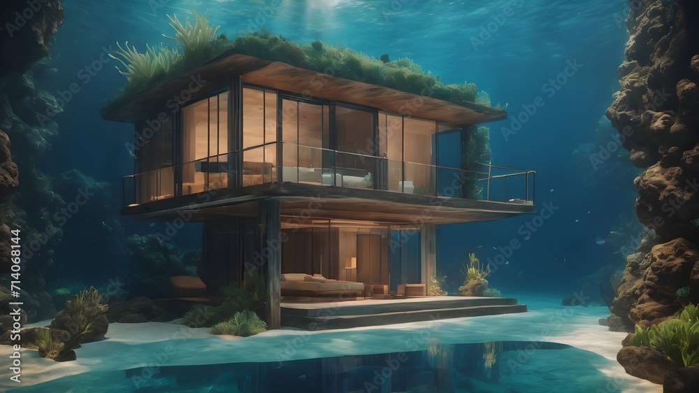 Obraz premium Home in Ocean Background Very cool