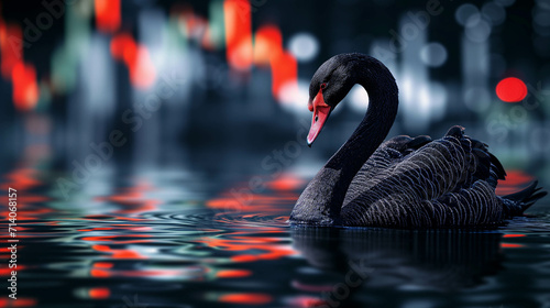 Black swan floating on the water, things that cannot be predicted or predicted such as crisis in stock market or cryptocurrency photo