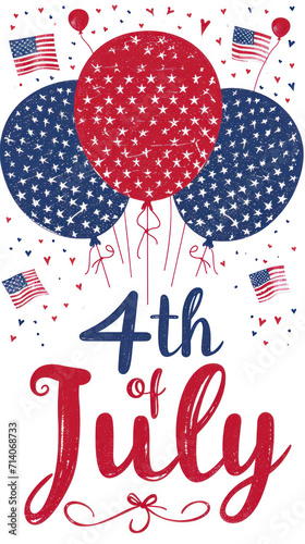 US Independence Day card  with 4th of July text  flags and balloons on background  space for text