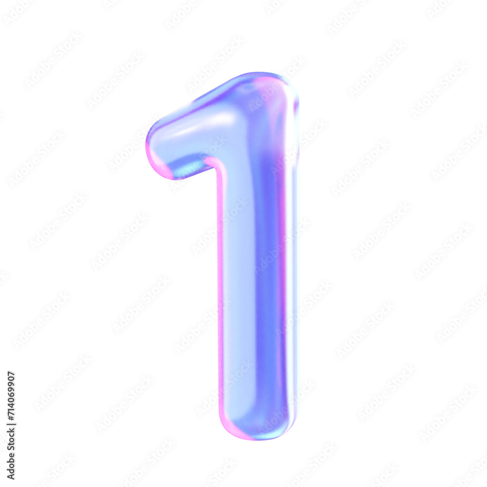 Number one with a holographic liquid effect. 3D vector illustration. Number one with a holographic liquid effect. 3D vector illustration.