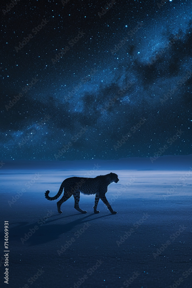 night on the African savanna a solitary animal strolls under a vast starry sky. AI generative night on the African savanna a solitary animal strolls under a vast starry sky. AI generative