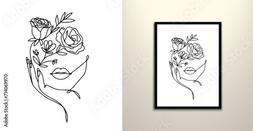 Beauty of women face with floral decoration vector drawing 