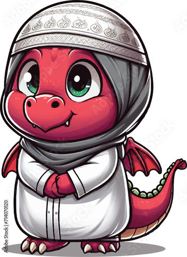 Cute dino in muslim clothes