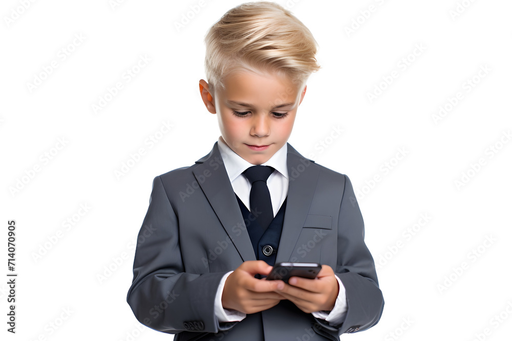 child in suit browsing on mobile phone isolated on transparent background child in suit browsing on mobile phone isolated on transparent background