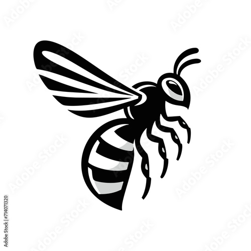 Professional black and white bee logo, suitable for a variety of industries. Minimalistic aesthetic, isolated on a white background. Silhouette icon of a wasp. simple logo of a honeybee.