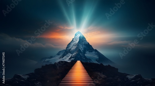 Abstract path leading to mountain top in success reaching goals concept background photo