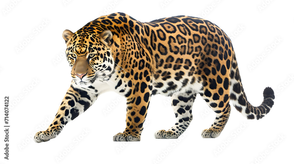 Majestic Leopard Walking on White Background Majestic Leopard Walking on White Background