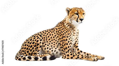 Cheetah Resting on White Background, Majestic Wildlife Portrait
