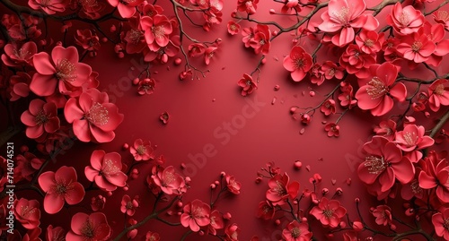 a branch with several red branches on red background