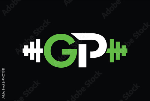 Letter G,P, GP OR PG Logo With barbell. Fitness Gym logo Vector.
