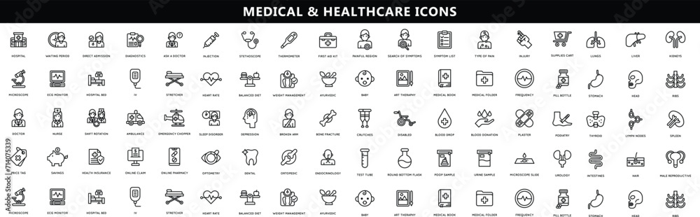 Medicine outline icon set