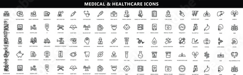 Medicine outline icon set photo