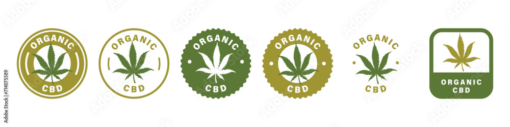 Organic CBD label. Vector sign for product with cannabidiol. - obrazy, fototapety, plakaty 
