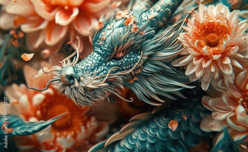 color dragon with flowers