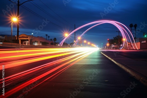 Vibrant vehicular light trails attract attention for captivating promotions. Generative AI