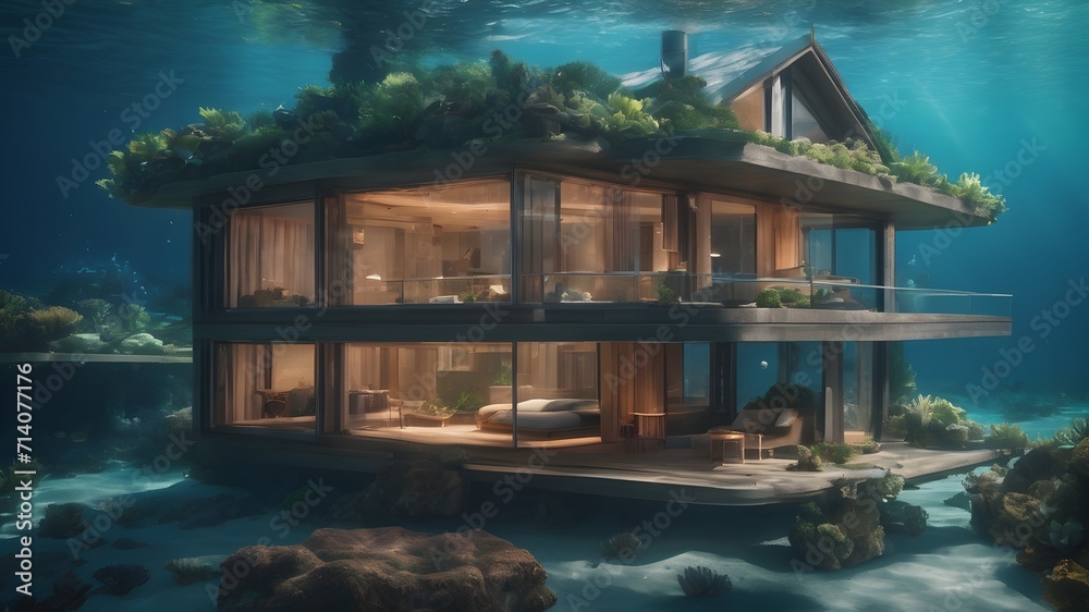 Obraz premium Home in Ocean Background Very cool