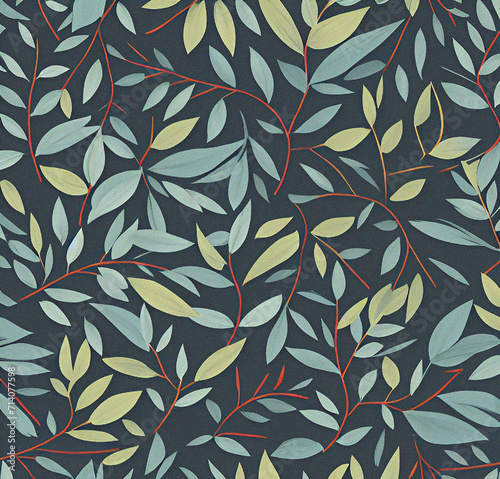 Background with leaves. Colorful illustration. Green floral pattern. Flyer, card design. Nature, vintage backdrop. Decoration wallpaper. Natural template.