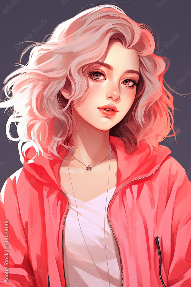 Anime girls. Pink background. Generative AI Anime girls. Pink background. Generative AI