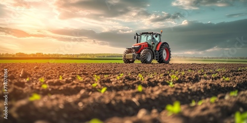 agricultural tractor working in the field Generative AI photo