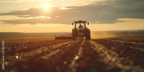 agricultural tractor working in the field Generative AI