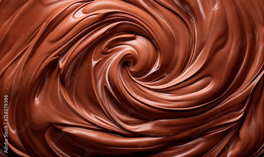 Fotografie Hazelnut cream swirl texture, melted chocolate background