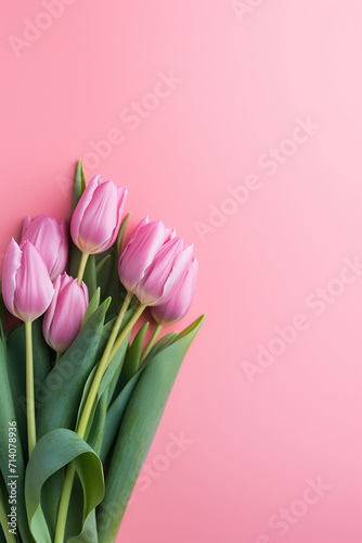 tulips bouquet on pink background with copy space wellpaper