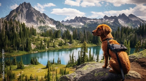 Backpacking with a dog in the Sawtooth Mountain Wilderness at Alice Lake photo