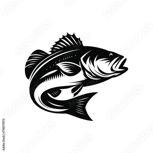 clean and minimal vector illustration of a silhouetted bass fish logo