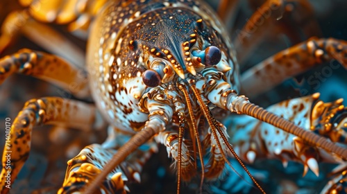 A close-up photo of a lobster. Macro portrait of a lobster.