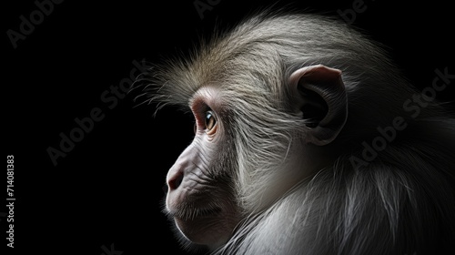 Macaca. Close-up portrait of a wild monkey in monochrome. Illustration for cover, postcard, interior design, banner, brochure, etc.