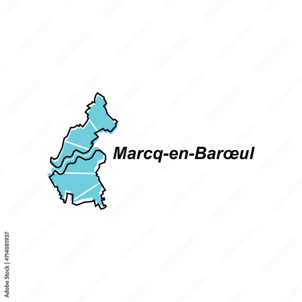 Map City of Marcq en Bareul vector design template, World Map International vector template with outline graphic sketch style isolated on white background