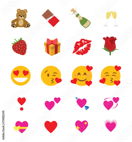 valentine's day romantic emoji set vector