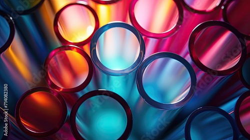 Translucent colored cylinders made of glass or plastic. Laboratory glassware in the form of test tubes. Scientific background. Illustration for banner, poster, cover, brochure or presentation.