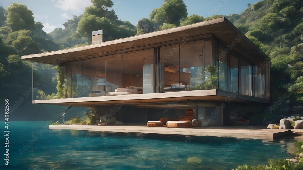 Fototapeta premium Home in Ocean Background Very cool