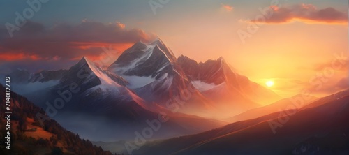 sunset in the mountains, sunrise morning, ai generated © VitorCosta