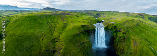 Amazing Skogafoss Waterfall in Iceland, Aerial View