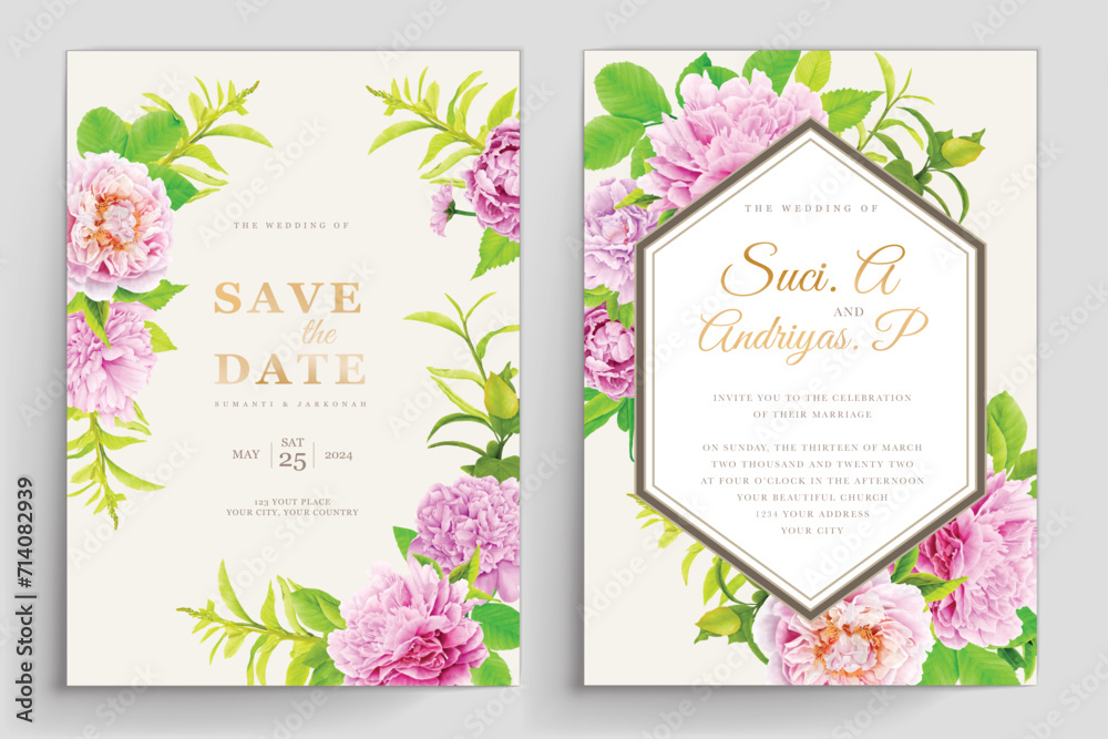 peonies floral background and frame card design