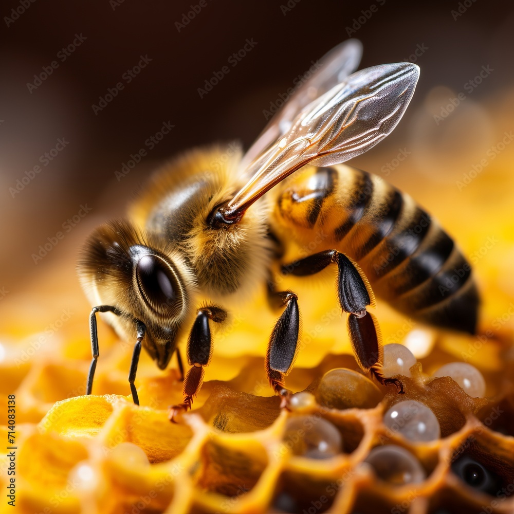 Close-up of bees on honeycombs. natures sweet honey-makers buzzing with activity Close-up of bees on honeycombs. natures sweet honey-makers buzzing with activity