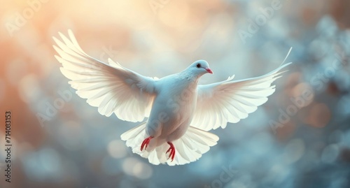 white dove with wings in the air